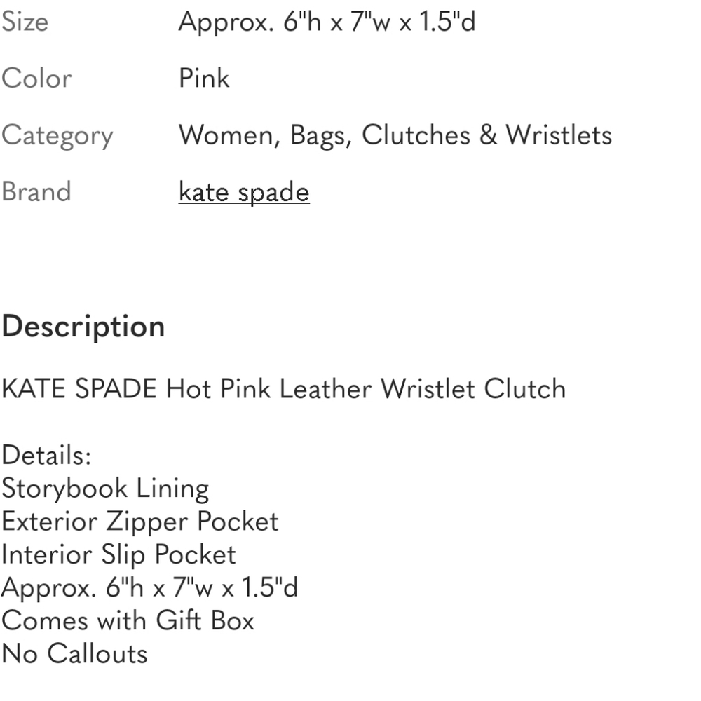 Kate Spade Storybook Lining -Hot Pink Leather Wristlet Clutch W/ & Gift Box - Picture 9 of 10